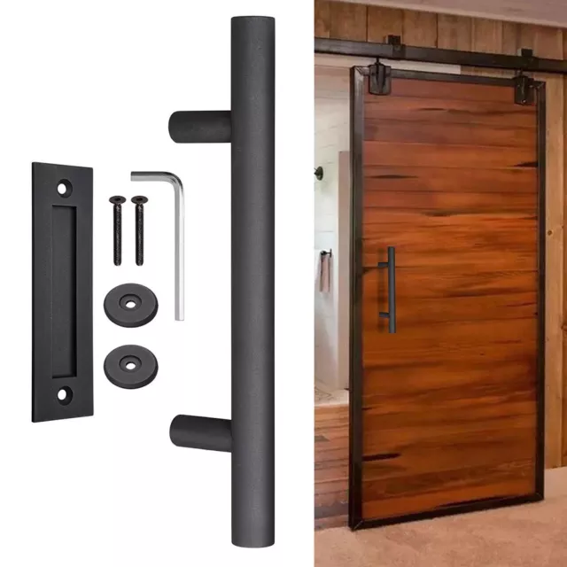 12" Sliding Barn Door Pull Flush Handle Gate Hardware Set Cast Iron Matte Black