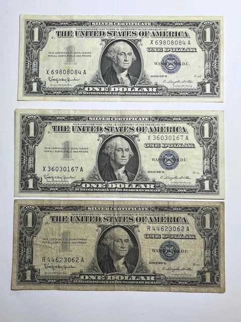 1957 B $1 United States Silver Certificates  ** Lot of 3 **