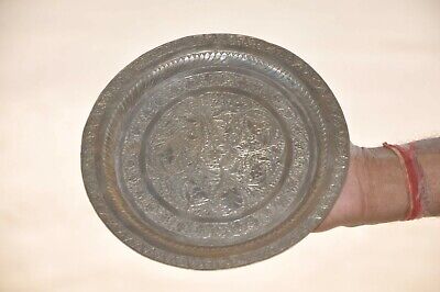 Old Brass Round Fine Inlay Engraved Solid Handcrafted Decorative Plate