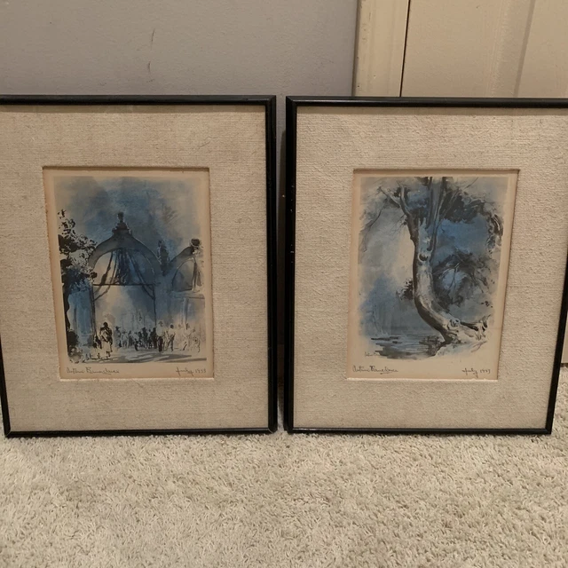 Antonio Antimo Beneduce Mid Century Art Lithos Pair Signed 1953