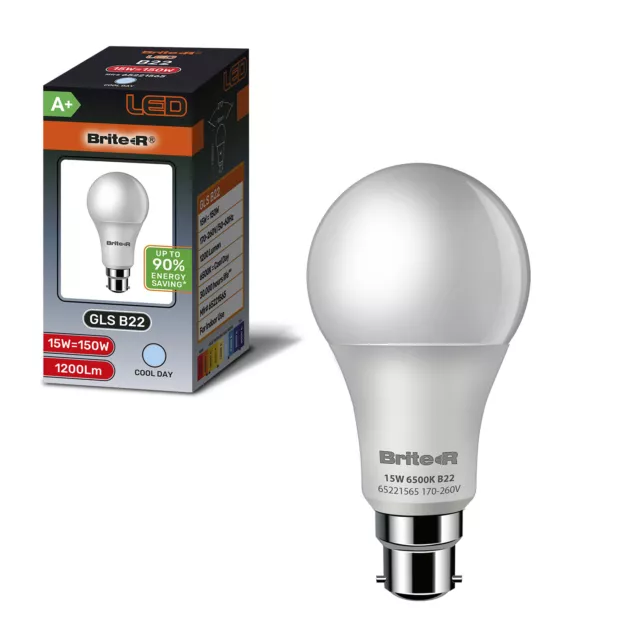1x B22 BC GLS LED Bulb 15W=150W COOL White Brite-R 6500K ENERGY 260V Light Lamp