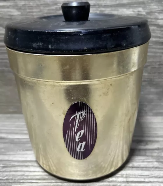 Pair Vintage 50s Anodised Kitchen Canisters Set Tea Sugar Sunray Aluminium Ware 2