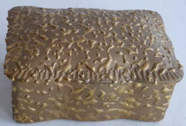 Vintage Weeping Bright Gold 22K Gold Ceramic Trinket Box Lidded Candy Dish