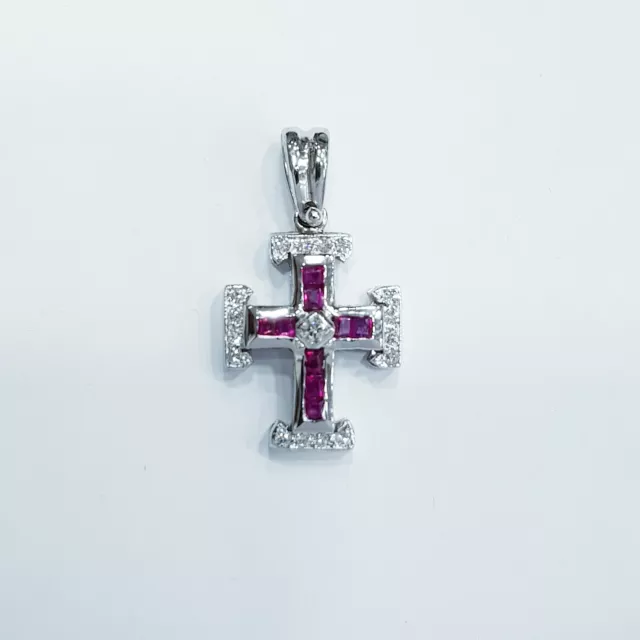 Croix Or 18 KT avec Diamant Et Rubis