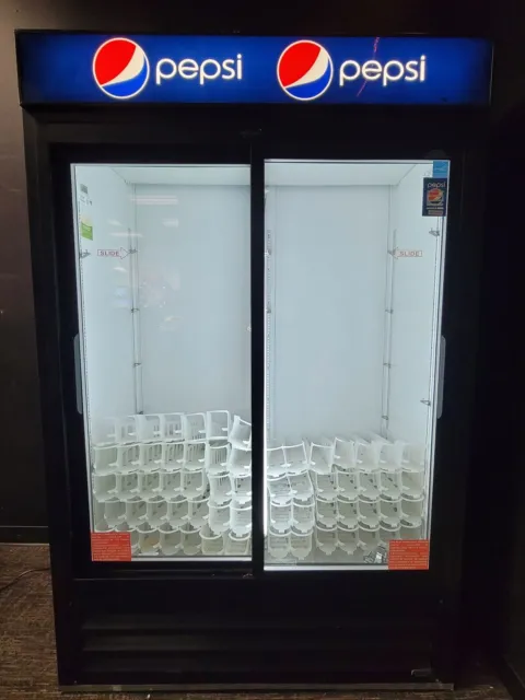 Sliding Door Refrigerator With Pepsi Logos