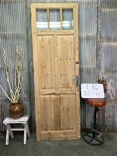 Antique 3 Pane Door (32x96) Raised Panel Door, Single Entry Door European L16