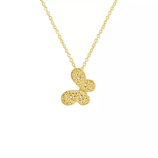 14k Yellow Gold Over Pure 925 Silver Butterfly Sim.Diamond Pendant With Chain
