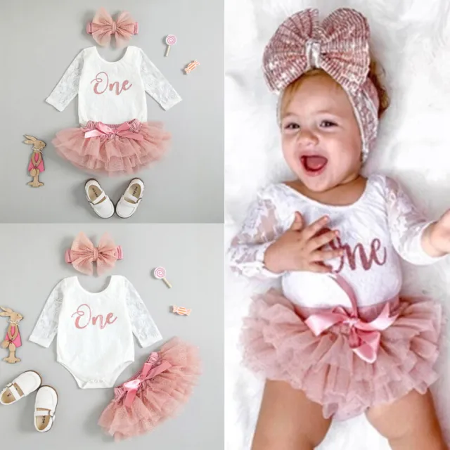 Baby Girls Birthday Tutu Dress Outfits Newborn Romper Dresses Clothes Set 3PCS