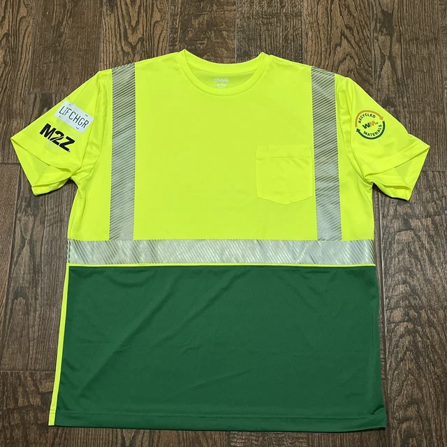 New Mens Waste Management Employee Work Crew Neon Green Short Sleeve  Shirt XL