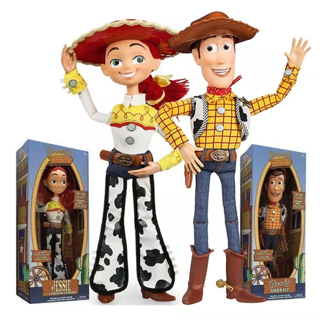 2Pcs Toy Story Sheriff Woody + Jessie Doll Kid Soft Talking Action Figures Toy