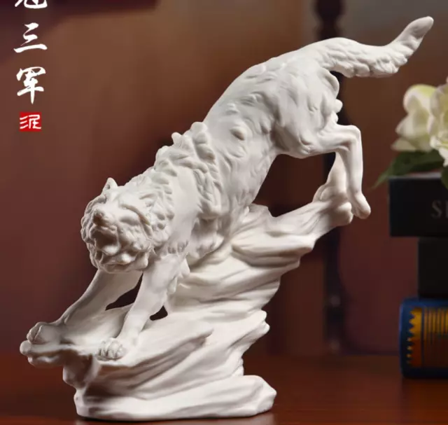 9" Chinese Dehua White Porcelain Ferocity Wolf Wolves Fox Beast Animal Statue