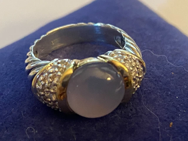 DAVID YURMAN STERLING SILVER 18K BLUE CHALCEDONY DIAMOND CAPRI RING Size 6