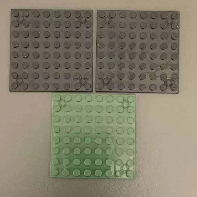 Mega Bloks Green Black 8 x 8 Baseplate Replacement Add-on Pieces Parts Lot of 3