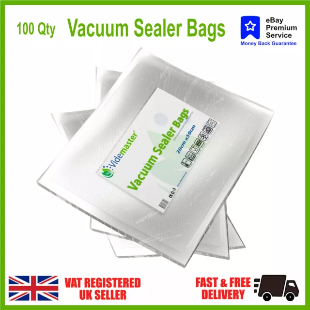 100 x Food Vacuum Sealer Bags BPA FREE by Videmaster, for  Foodsaver, JML etc