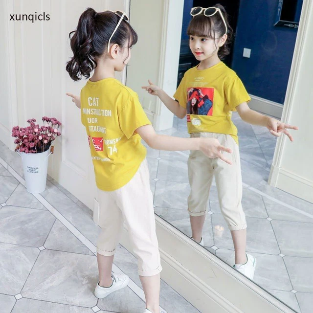 Manica Corta E Pantaloni Cotone Stampato T-Shirt Vestiti Set per Bambini Estate