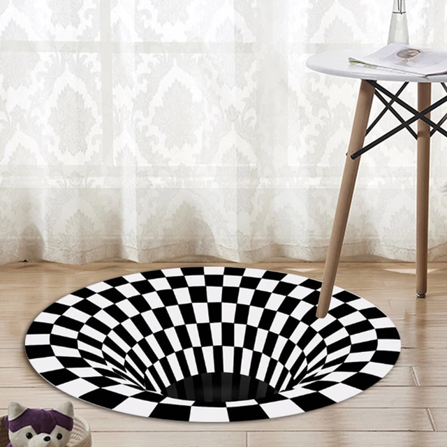 (120 * 120cm Ì-1)Round Carpet Black White Grid Carpet Polyester Prevent