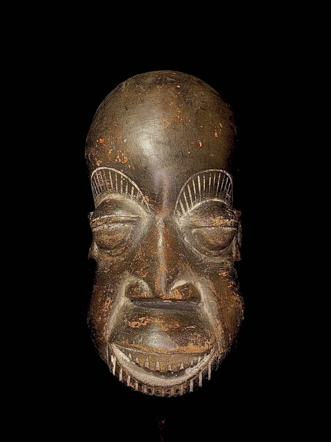 African Mask Antiques Tribal Face Vintage Wood Carved Hanging   Mask -5243