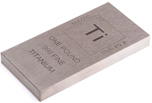 Titanium Bar - 1Lb Laser Engraved .999 Pure Bullion Bar Chemistry Element Design
