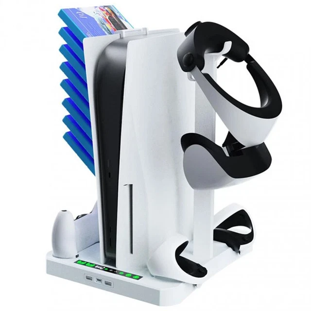 Estación de carga con ventilador de refrigeración Auriculares Juego Estante de disco para PS5 PS VR2