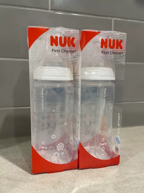 2 x NUK First Choice+ 0-6 Months PP Baby Bottle BRAND NEW 300ML Anti-colic Ortho