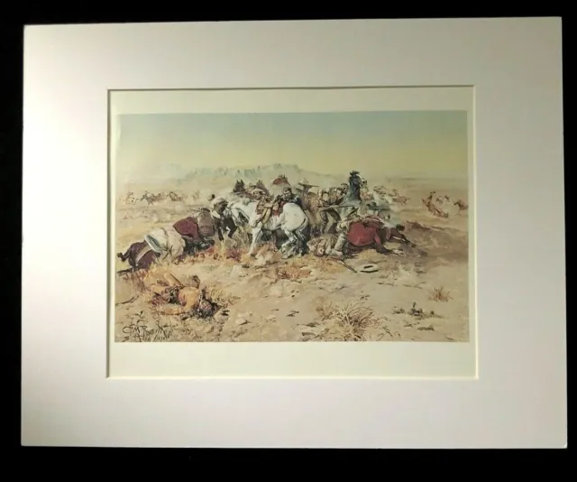 Charles M Russell "A Desperate Stand" 11 x 14 Matted Western Print