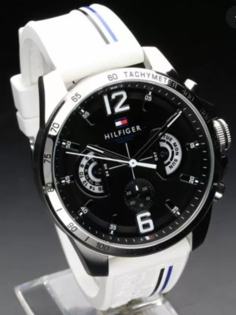 New Genuine Tommy Hilfiger Watch White Strap & Black Dial Th1791475 Decker Uk