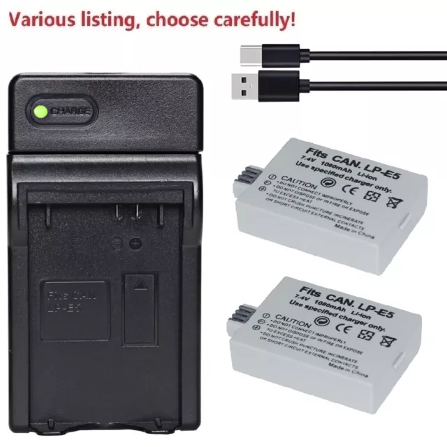 LP-E5 Battery or USB Charger For Canon EOS 1000D 450D X2 500D Xsi Kiss Rebel XS