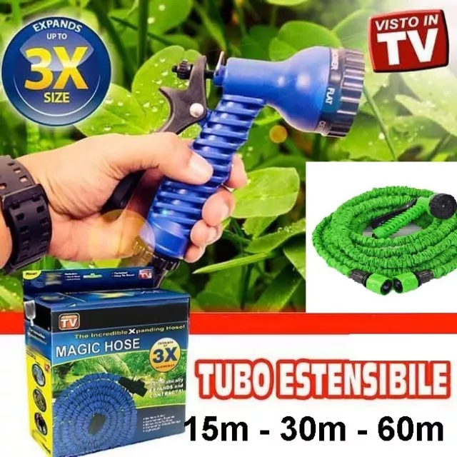 Tubo Estendibile Da Giardino Magic Hose Con Pistola Vario Metraggio 7 Getti