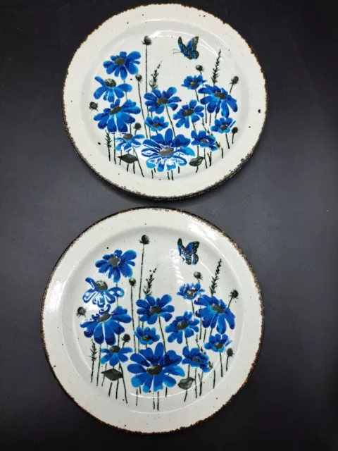 Two VTG Midwinter Stonehenge Stoneware Pottery 7 inch Plates Spring Blue Flowers