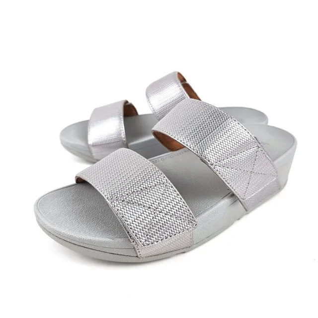 Fitflop Women's Slide Sandals Mina Textured Glitz DO1-011 Silver US Women 6