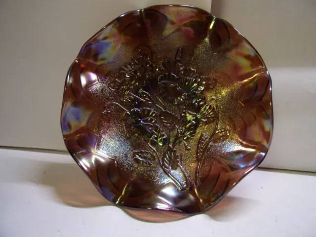 Imperial, Amethyst, Pansy, Carnival Glass Ruffled Bowl