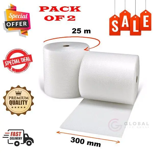2 Pack of Large Bubble Wrap 300MM X 25M Packaging Bubble Rolls