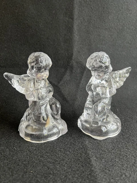 Vintage Crystal Clear Angel Kneeling Prayer Glass Candle Holder 4.5'' SM Taper