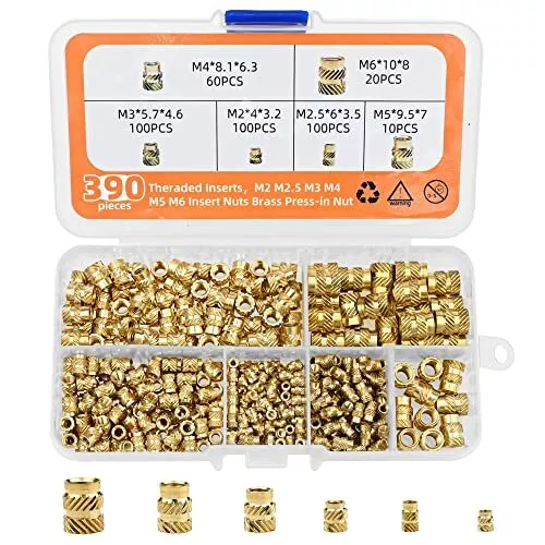390 pezzi inserti filettati M2 M2.5 M3 M4 M5 M6 in ottone dadi monouso (Z2a)