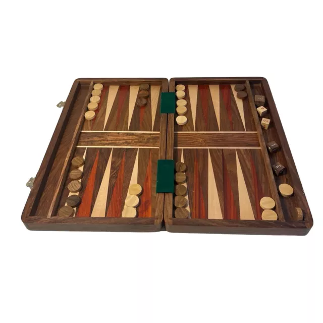 Large WOODEN INLAID BACKGAMMON SET 41cm x 36cm