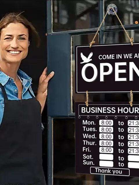 Business Hours Sign Double Sided Store Hours Sign Open & Closed Sign with Hours