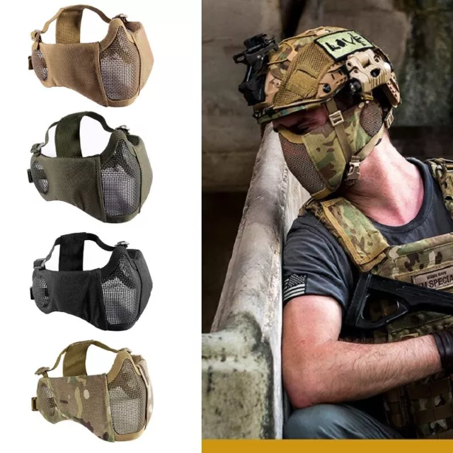 Tactical Airsoft Paintball Half Face Mask Ear Protection Steel Wire Mesh Mask UK