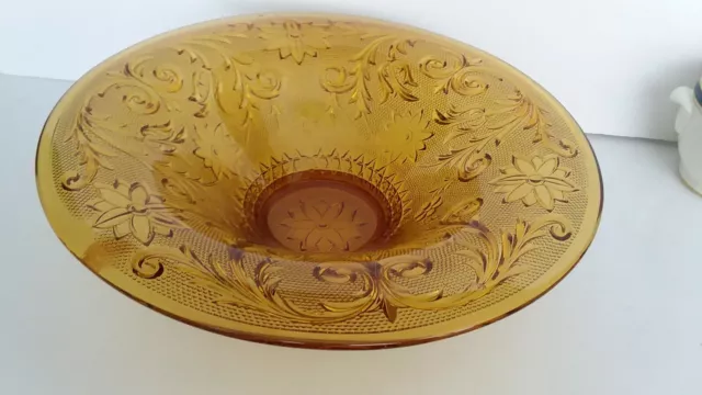 Vtg Tiara Indiana Amber Sandwich Glass 11 1/4" Footed Console Flared Bowl
