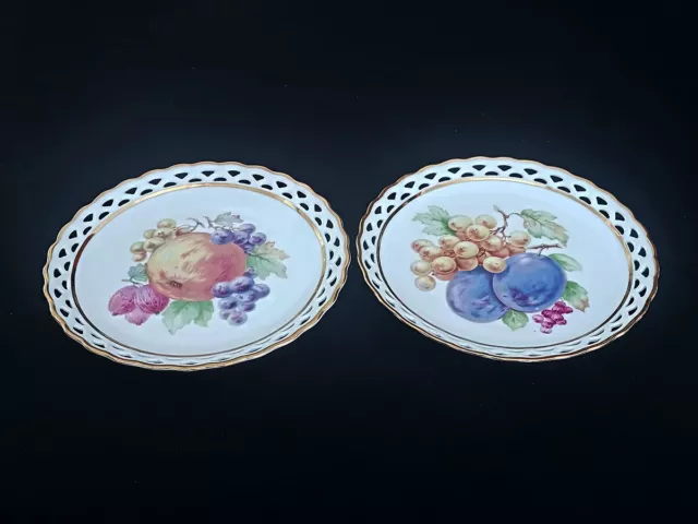 Vintage Royal Hanover Fruit Plates, Two Different, Gold Trim, 7.5”