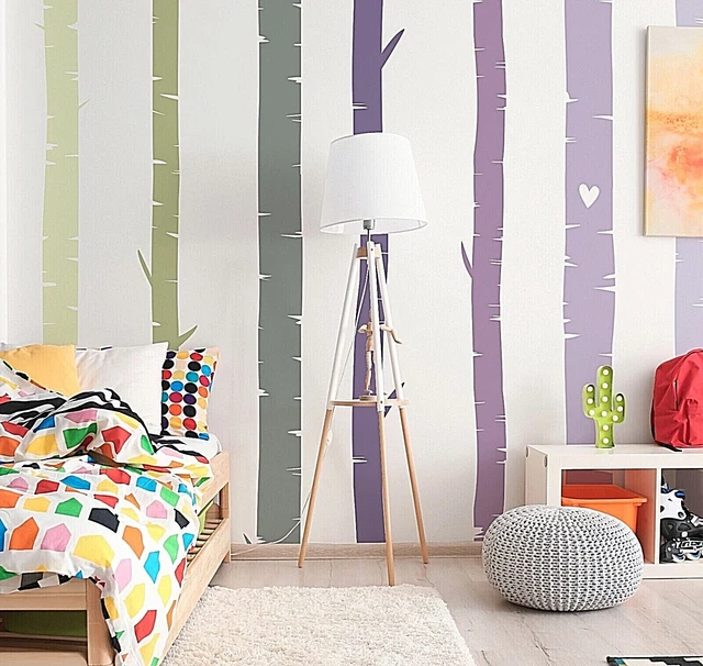 Colorful Birch Tree Wall Rainbow Wall Decals, Stickers, Wall Art Decoration 508