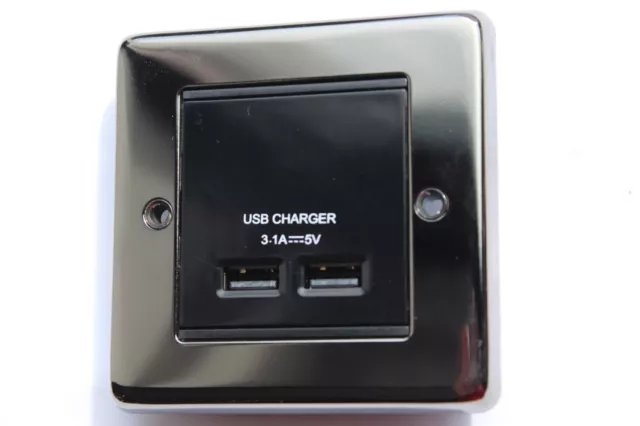 EL/BG EMUSB3W-SF Black Nickel/Black double USB wall charger socket EuroModule