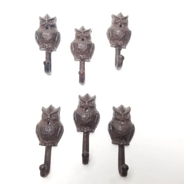 Wise Owl Cast Iron Brown Wall Hooks Pair Heavy