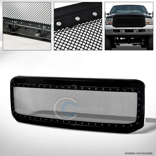 Fit 05-07 Ford F250/F350 Superduty Blk Rivet Steel Wire Mesh Front Bumper Grille