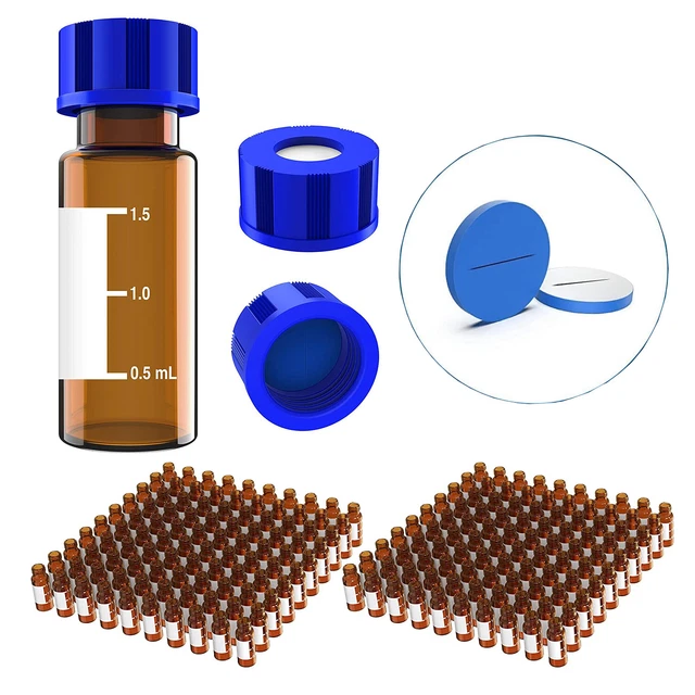 2ml Autosampler Vial,HPLC/GC Vials9-425 Lab Amber Sample Vial Pre-Slit Screw Cap