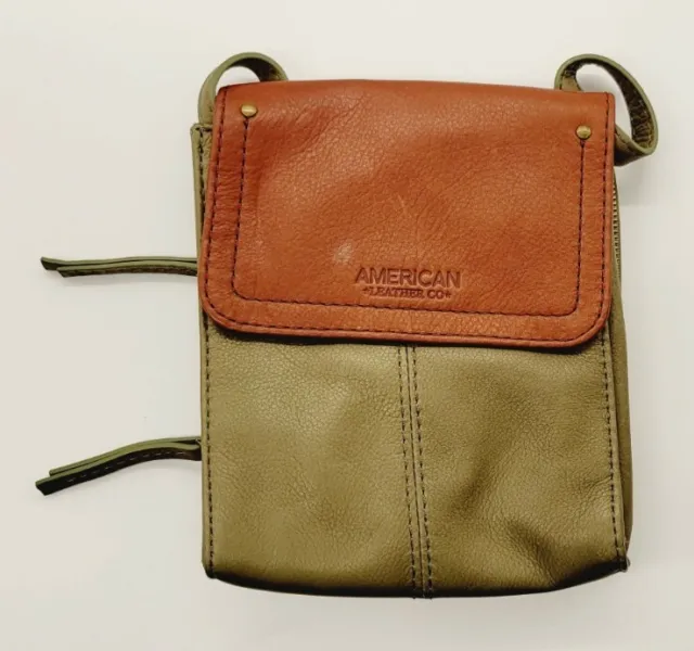 American Leather Co. RFID Leather Crossbody Kansas Green/Brown Handbag