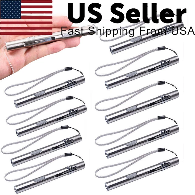 1,5,10 Tactical LED USB Rechargeable Mini Pen Flashlight Stainless Steel Light