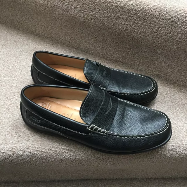 Mens Ecco LATEX Black Leather Loafers Shoes Size EU 46, UK 11.5 In VGC