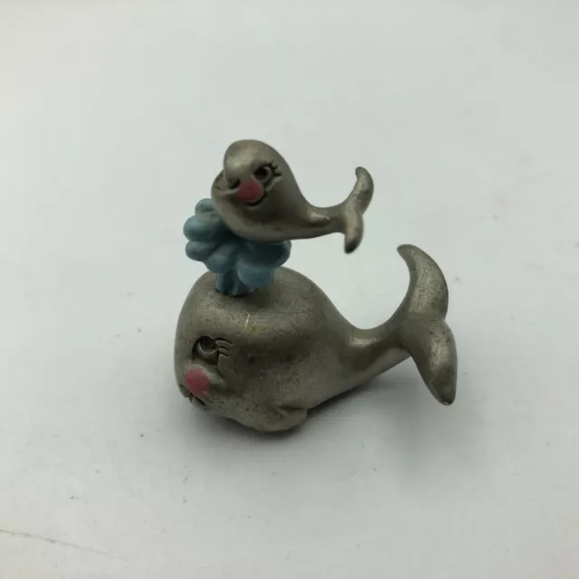 Vtg1982 Selangor Pewter Mommy + Baby Whales Playing Mini Figurine Signed R6