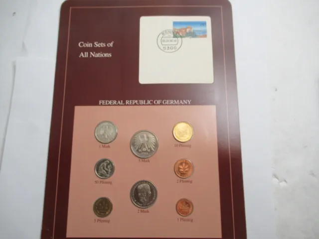 Coins of All Nations Series, Germany  8 Coin Unc. Set, mix dates, 1st Day Stamp