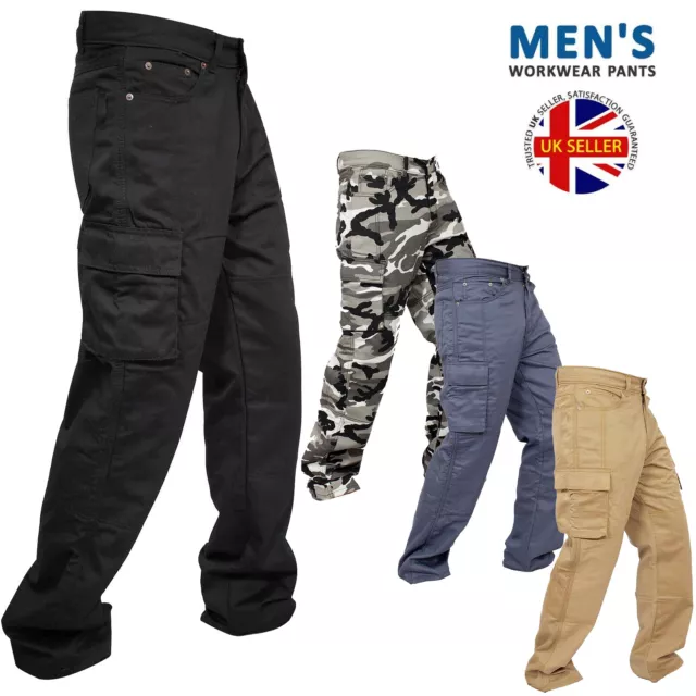 MENS CARGO COMBAT Work Pants Heavy Duty Utility Trousers Knee Pad ...